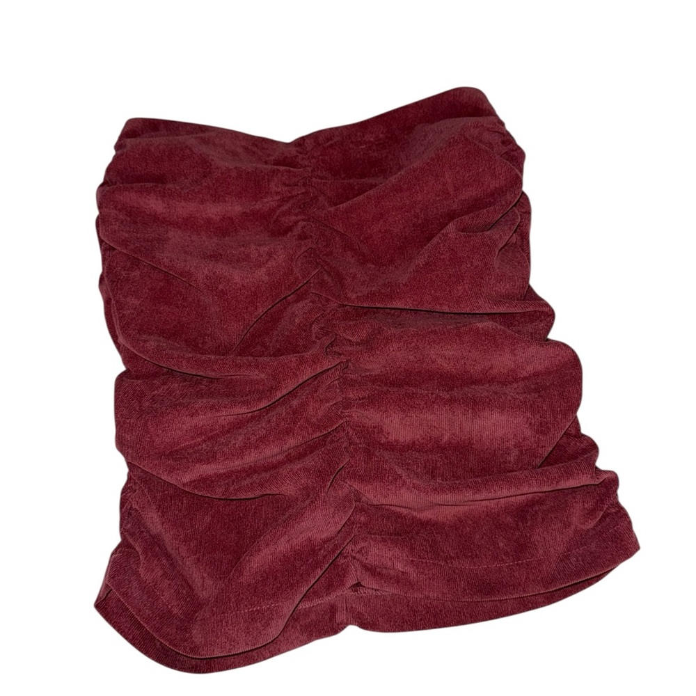 Zara Corduroy Mini Skirt Burgundy Red Ruched Size XS